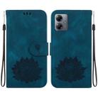 For Motorola Moto G14 Lotus Embossed Leather Phone Case(Dark Blue) - 1