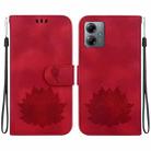 For Motorola Moto G14 Lotus Embossed Leather Phone Case(Red) - 1