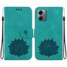 For Motorola Moto G14 Lotus Embossed Leather Phone Case(Green) - 1