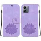 For Motorola Moto G14 Lotus Embossed Leather Phone Case(Purple) - 1