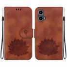 For Motorola Moto G34 Lotus Embossed Leather Phone Case(Brown) - 1