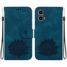 For Motorola Moto G34 Lotus Embossed Leather Phone Case(Dark Blue) - 1