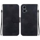 For Motorola Moto G34 Lotus Embossed Leather Phone Case(Black) - 1