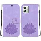 For Motorola Moto G54 Lotus Embossed Leather Phone Case(Purple) - 1