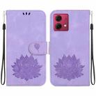 For Motorola Moto G84 Lotus Embossed Leather Phone Case(Purple) - 1