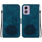 For Motorola Moto G04s / Moto E14 Lotus Embossed Leather Phone Case(Dark Blue) - 1