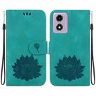 For Motorola Moto G04s / Moto E14 Lotus Embossed Leather Phone Case(Green) - 1