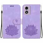 For Motorola Moto G04s / Moto E14 Lotus Embossed Leather Phone Case(Purple) - 1