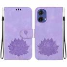 For Motorola Moto G85 Lotus Embossed Leather Phone Case(Purple) - 1