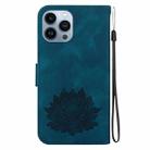 For iPhone 15 Pro Max Lotus Embossed Leather Phone Case(Dark Blue) - 3