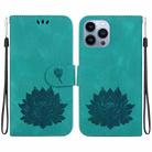 For iPhone 15 Pro Max Lotus Embossed Leather Phone Case(Green) - 1