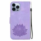 For iPhone 15 Pro Max Lotus Embossed Leather Phone Case(Purple) - 3