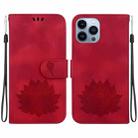 For iPhone 15 Pro Lotus Embossed Leather Phone Case(Red) - 1