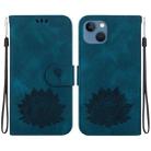 For iPhone 15 Plus Lotus Embossed Leather Phone Case(Dark Blue) - 1