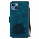 For iPhone 15 Plus Lotus Embossed Leather Phone Case(Dark Blue) - 3