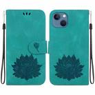 For iPhone 15 Plus Lotus Embossed Leather Phone Case(Green) - 1