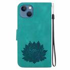 For iPhone 15 Plus Lotus Embossed Leather Phone Case(Green) - 3