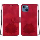 For iPhone 15 Lotus Embossed Leather Phone Case(Red) - 1