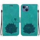 For iPhone 15 Lotus Embossed Leather Phone Case(Green) - 1