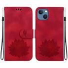 For iPhone 14 Plus Lotus Embossed Leather Phone Case(Red) - 1