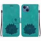 For iPhone 14 Plus Lotus Embossed Leather Phone Case(Green) - 1