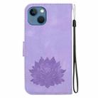 For iPhone 14 Plus Lotus Embossed Leather Phone Case(Purple) - 3