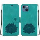 For iPhone 14 Lotus Embossed Leather Phone Case(Green) - 1