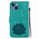 For iPhone 14 Lotus Embossed Leather Phone Case(Green) - 3