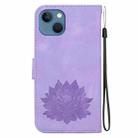 For iPhone 14 Lotus Embossed Leather Phone Case(Purple) - 3