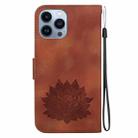 For iPhone 14 Pro Lotus Embossed Leather Phone Case(Brown) - 3