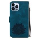 For iPhone 14 Pro Lotus Embossed Leather Phone Case(Dark Blue) - 3