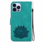 For iPhone 14 Pro Lotus Embossed Leather Phone Case(Green) - 3