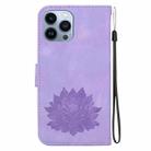 For iPhone 14 Pro Lotus Embossed Leather Phone Case(Purple) - 3