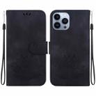 For iPhone 14 Pro Lotus Embossed Leather Phone Case(Black) - 1