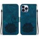 For iPhone 14 Pro Max Lotus Embossed Leather Phone Case(Dark Blue) - 1