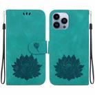 For iPhone 13 Pro Max Lotus Embossed Leather Phone Case(Green) - 1