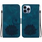 For iPhone 13 Pro Lotus Embossed Leather Phone Case(Dark Blue) - 1