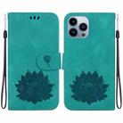 For iPhone 13 Pro Lotus Embossed Leather Phone Case(Green) - 1
