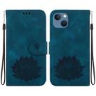 For iPhone 13 Lotus Embossed Leather Phone Case(Dark Blue) - 1