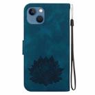 For iPhone 13 Lotus Embossed Leather Phone Case(Dark Blue) - 3