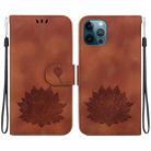 For iPhone 12 / 12 Pro Lotus Embossed Leather Phone Case(Brown) - 1