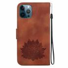 For iPhone 12 / 12 Pro Lotus Embossed Leather Phone Case(Brown) - 3