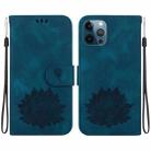 For iPhone 12 / 12 Pro Lotus Embossed Leather Phone Case(Dark Blue) - 1