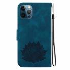 For iPhone 12 / 12 Pro Lotus Embossed Leather Phone Case(Dark Blue) - 3