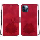 For iPhone 12 / 12 Pro Lotus Embossed Leather Phone Case(Red) - 1