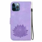 For iPhone 12 Pro Max Lotus Embossed Leather Phone Case(Purple) - 3