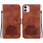 For iPhone 11 Lotus Embossed Leather Phone Case(Brown) - 1