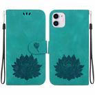 For iPhone 11 Lotus Embossed Leather Phone Case(Green) - 1