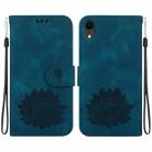 For iPhone XR Lotus Embossed Leather Phone Case(Dark Blue) - 1