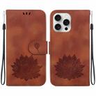 For iPhone 16 Pro Max Lotus Embossed Leather Phone Case(Brown) - 1